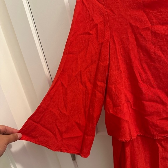Zara Red Flair Sleeve With Overlay Flowy Dress Size Small Women’s - Picture 7 of 12
